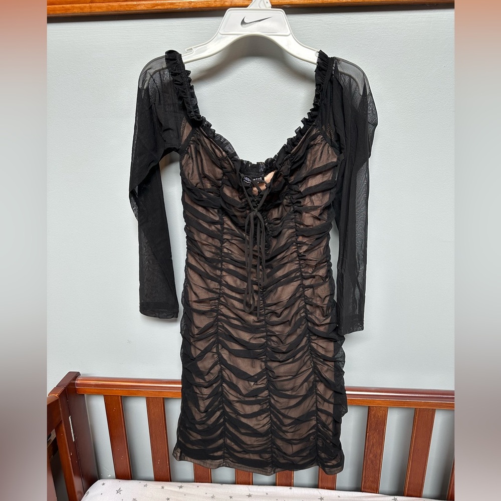 Black Sheer Ruched Dress